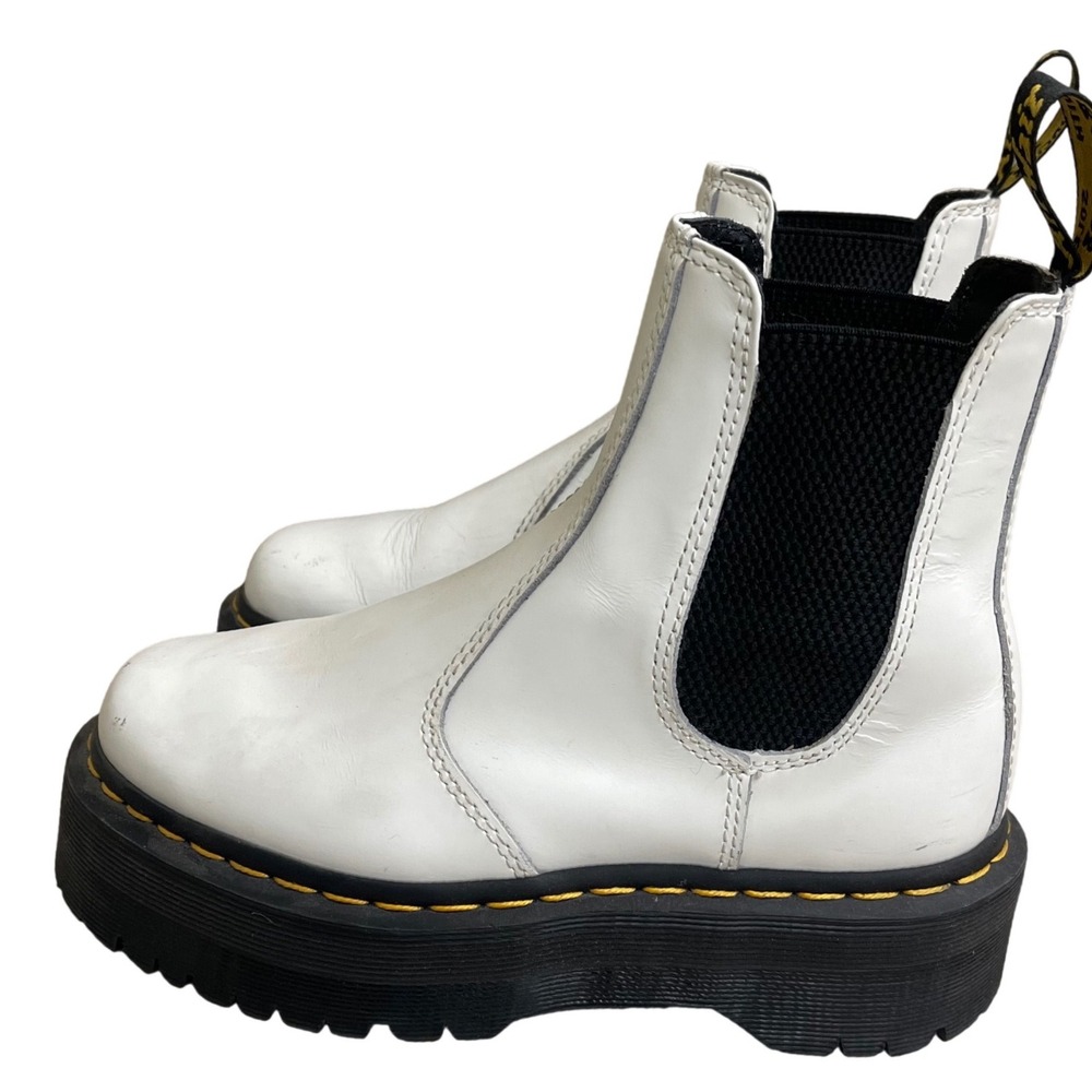 Dr Martens 2976 Quad White Leather Platform Chelsea Boots Womens Sz 5 Chunky